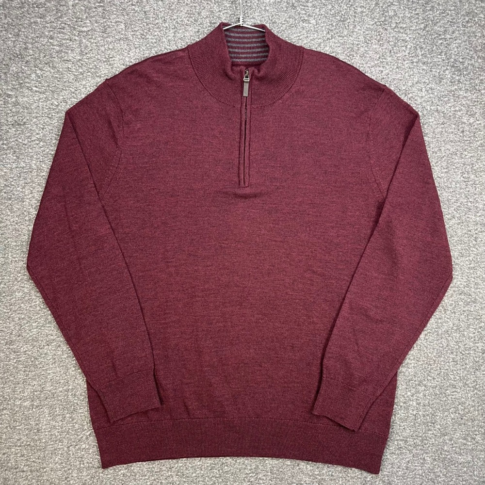 UNTUCKit Belguardo Sweater Mens Large Dark Plum Merino Wool Quarter Zip Pullover